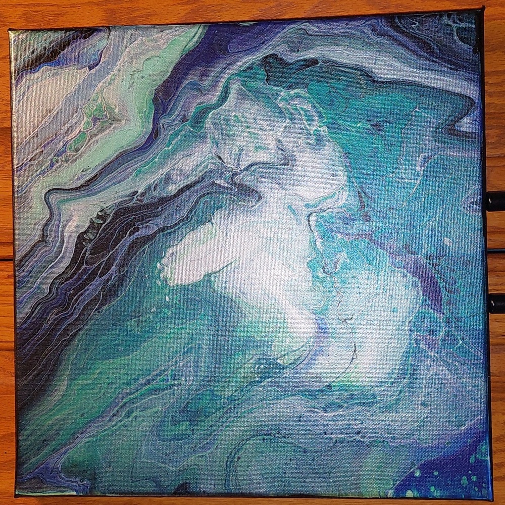 Ocean waves 12x12 acrylic pour canvas